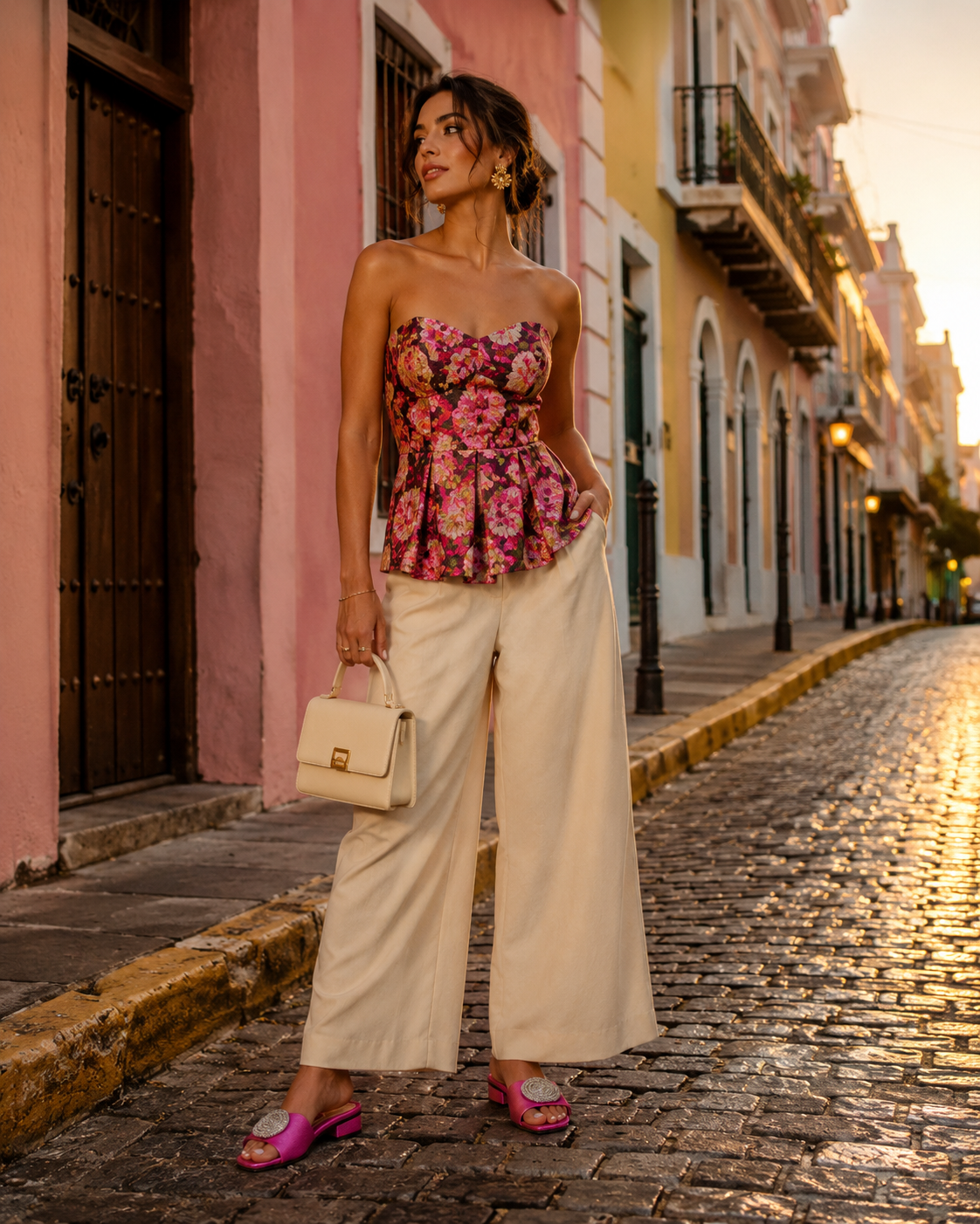 Sandalia plana casual rosa fushia detalle plata