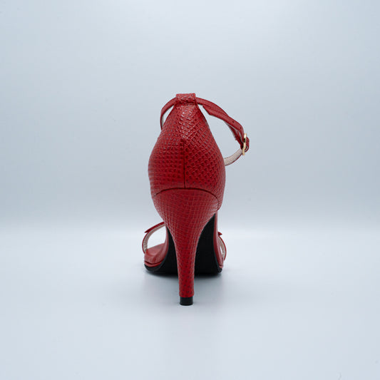 Stellara sandalia elegante tacón aguja roja - Moon Shoetique - Cuero genuino artesanal detalle tacón
