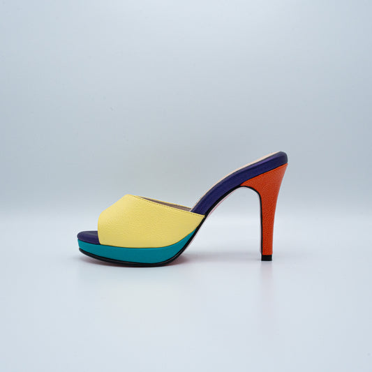 Electra stiletto abierto plataforma fina multicolor - Moon Shoetique - Cuero genuino artesanal vista lateral