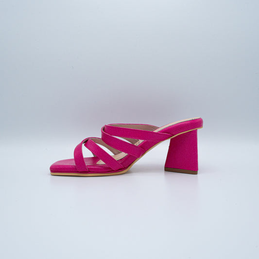Lyra sandalia casual tacón bajo rosa fushia - Moon Shoetique - Cuero genuino artesanal detalle tacón
